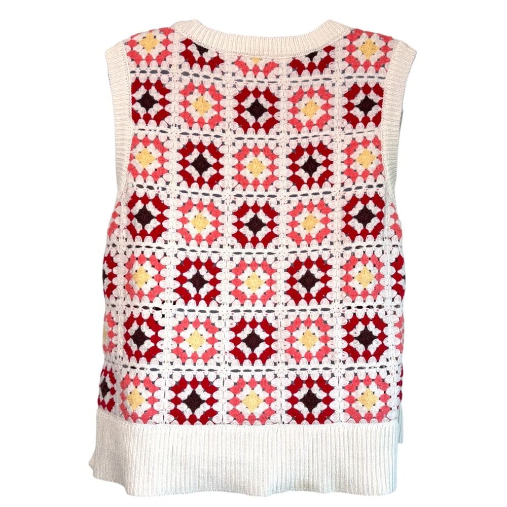 Crochet Tank Top Sz M Sweater Vest Boho Retro Festival Hippie Folk Cowgirl - Picture 4 of 8